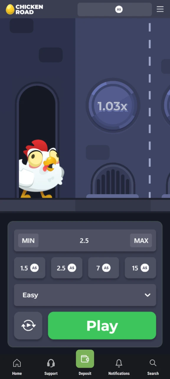 Find and open the Chicken Road game at King Billy Casino.